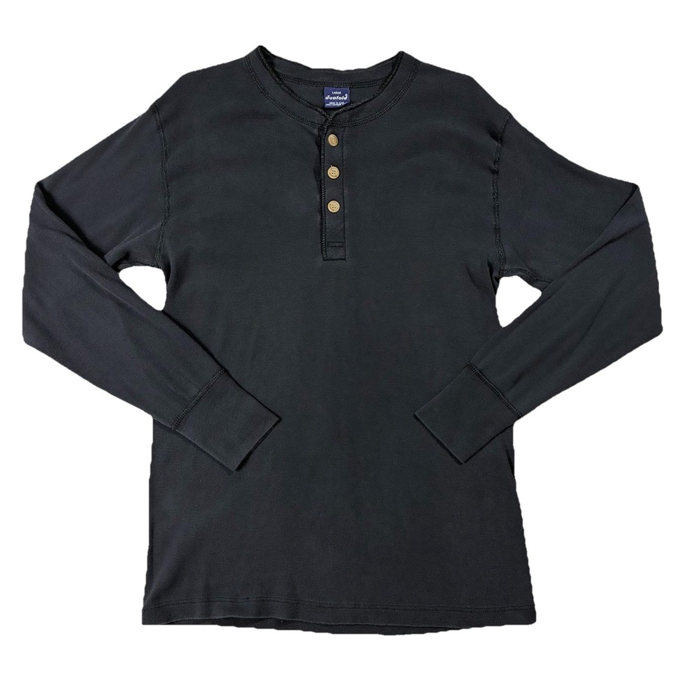 VTG 90s Duofold 100% Cotton Long Sleeve Henley Black Men's L Gorpcore Grunge